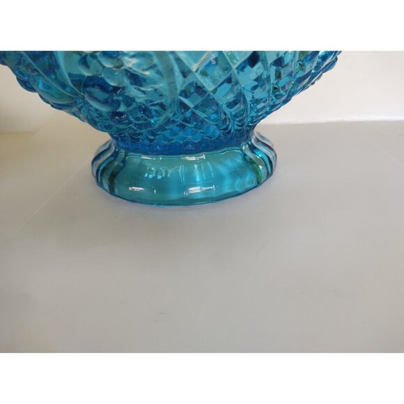 Vintage Aqua Blue Waffle Della Robbia Fruit Panel Glass Punch or Serving Bowl - Picture 12 of 16